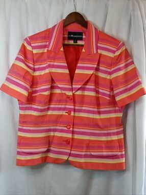 16 Plus Sag Harbor Pink Orange Yellow Striped Short Sleeve Blazer Suit Summer